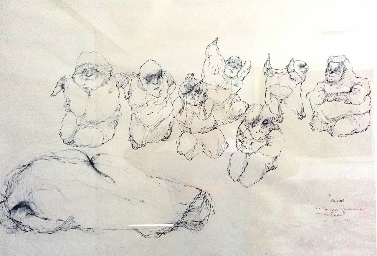 Framed Drawing by Mexican Artist Jose L. Cuevas