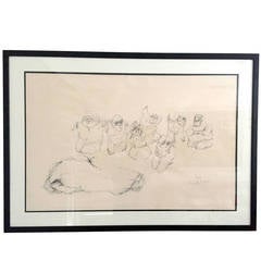 Framed Drawing by Mexican Artist Jose L. Cuevas