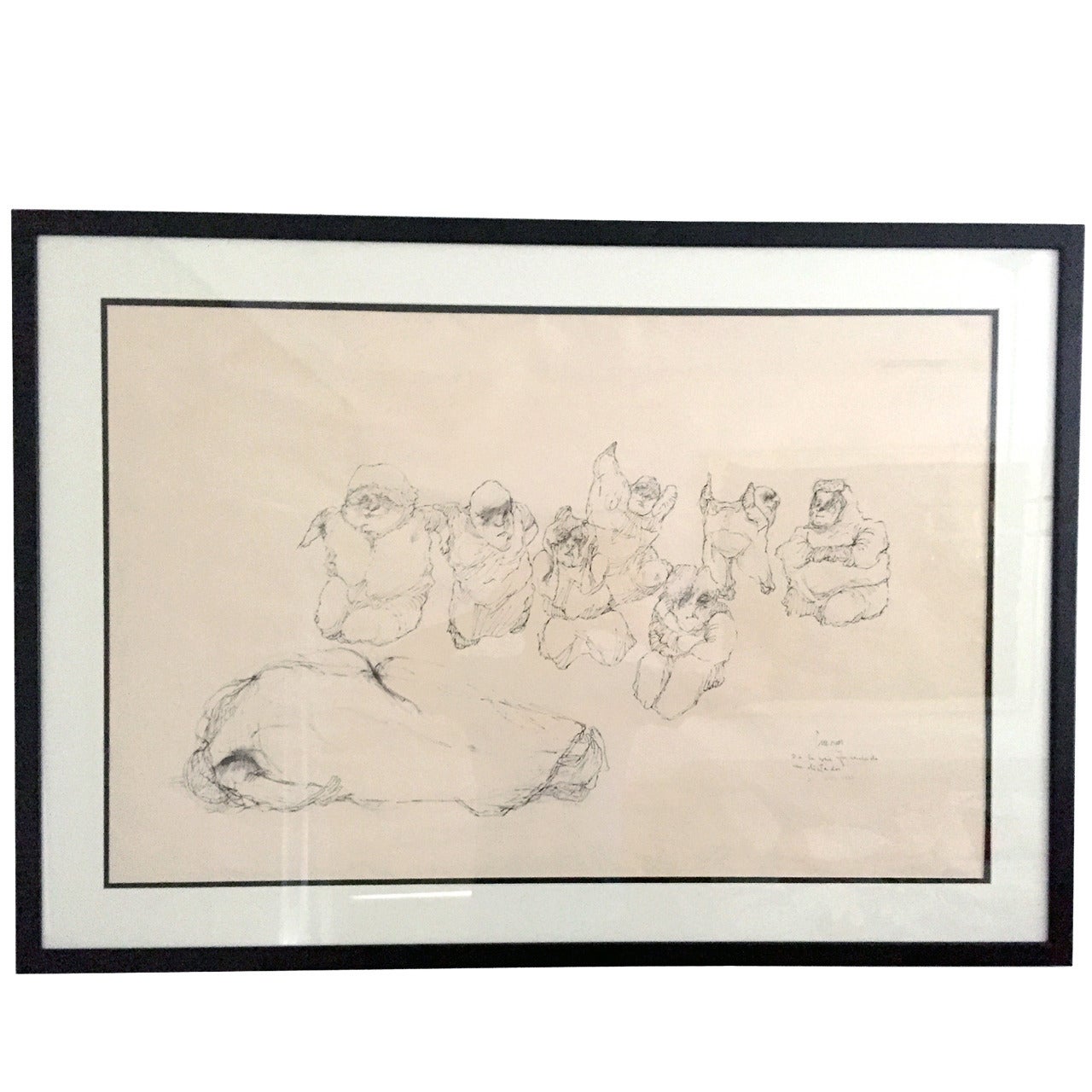 Framed Drawing by Mexican Artist Jose L. Cuevas