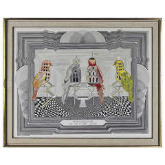 Framed surrealistic drawing by Pedro Friedeberg