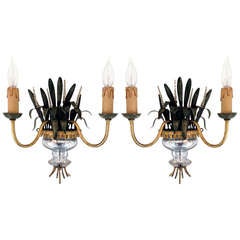 Pair French bronze and rock crystal sconces Maison Bagues