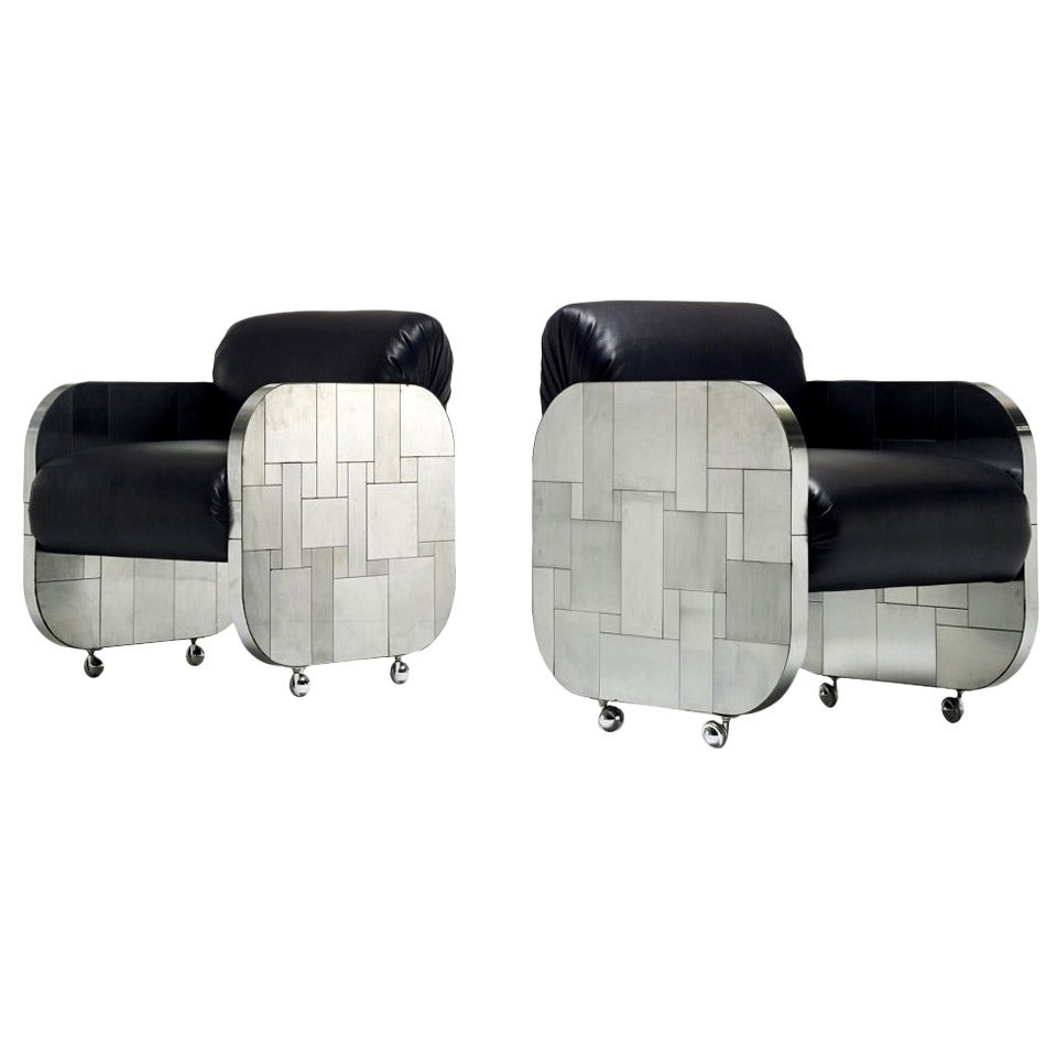 A Rare Pair of Cityscape Patchwork Lounge Chairs Paul Evans