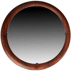 Round Danish mirror with rosewood frame