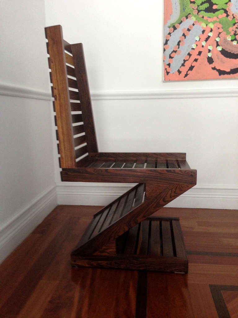 Modern A rare zig zag cocobolo wood chair Don Shoemaker
