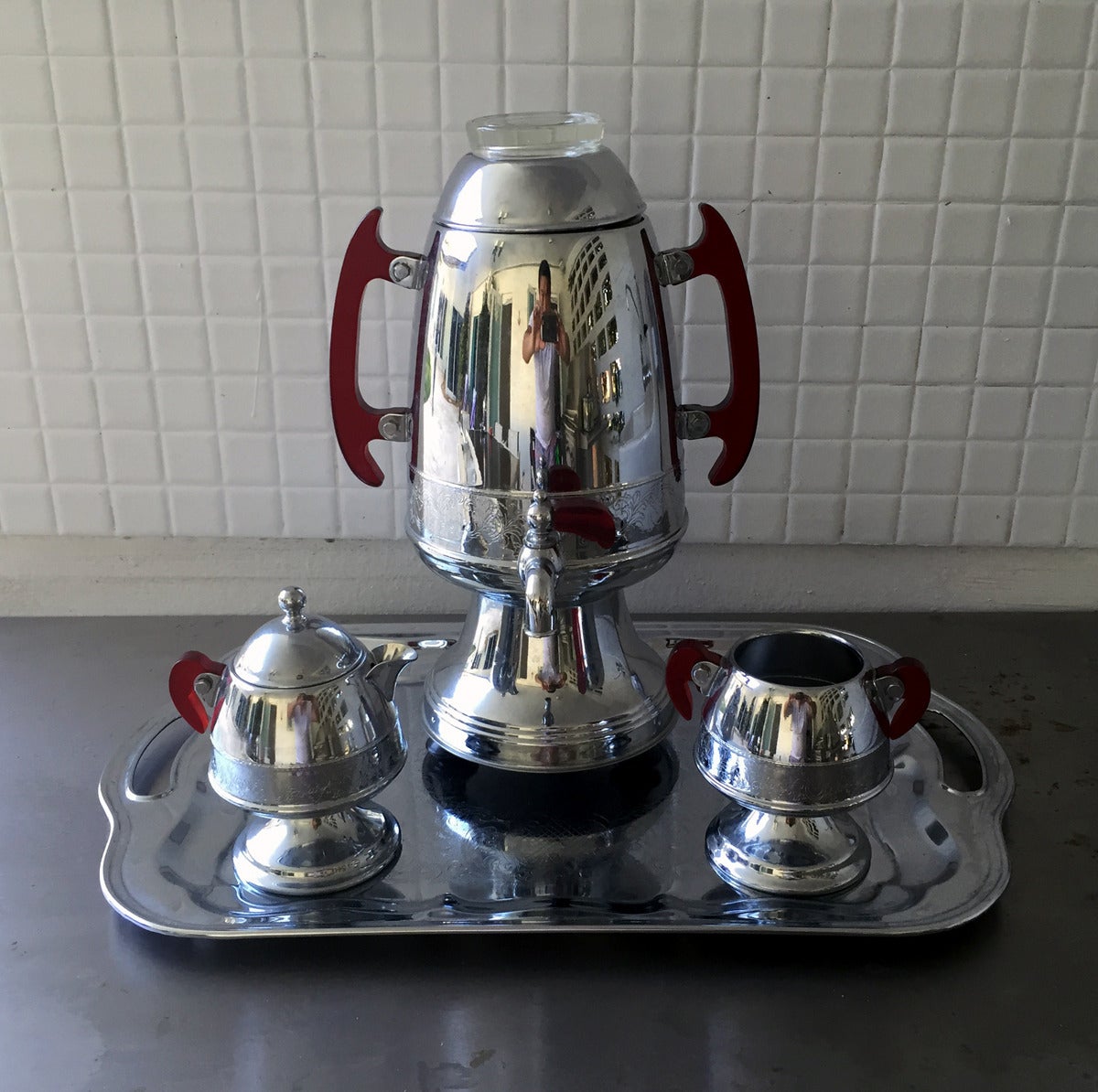 Art Deco chrome plated coffee service with tray