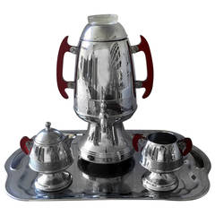 Vintage Art Deco chrome plated coffee service with tray