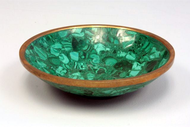 20th Century Set of five natural malachite and bronze bowls