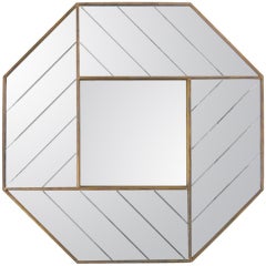 Brass trimmed multiple panel wall octagon mirror