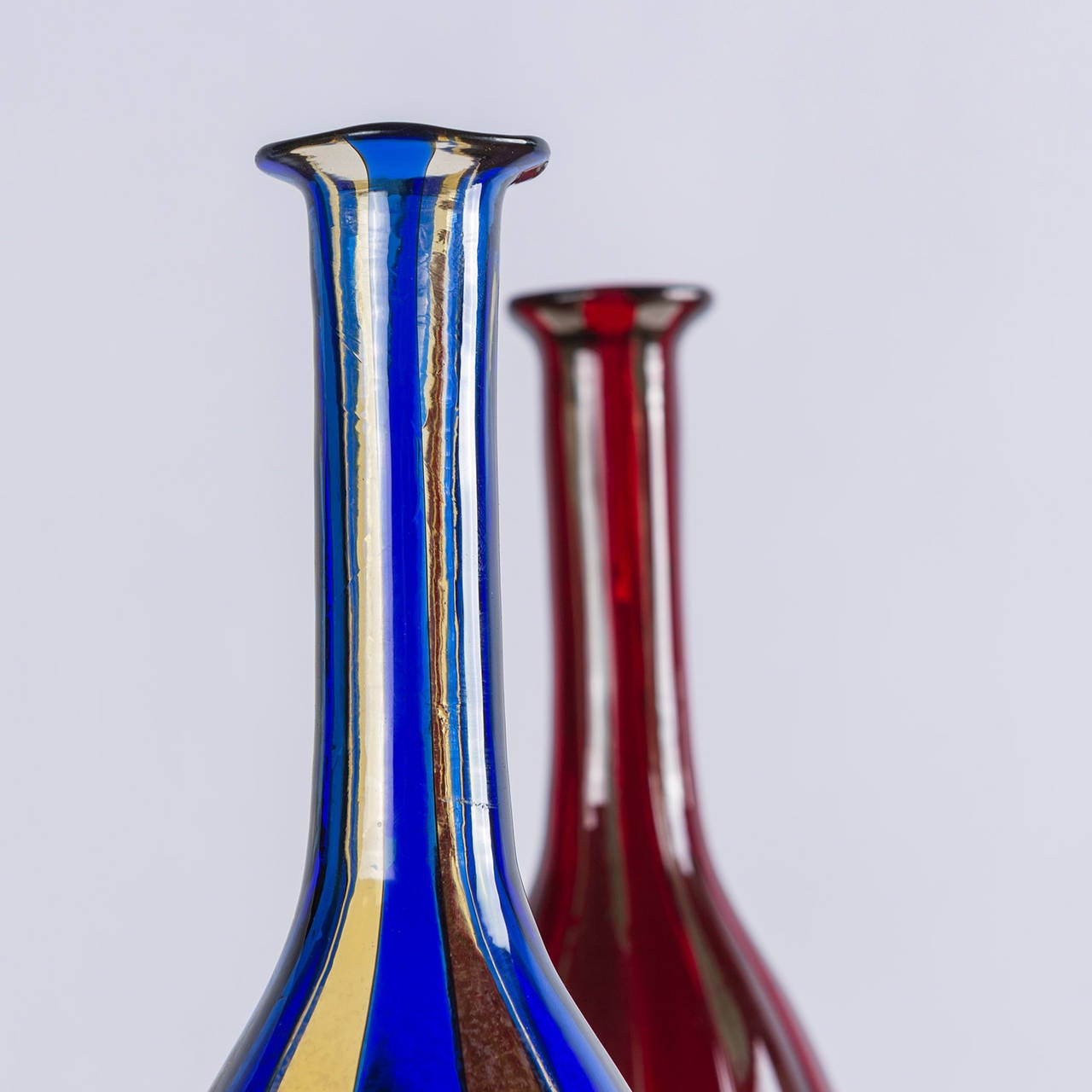 Italian Rare Set of Two Murano Glass Bottles by Fulvio Bianconi and Paolo Venini, 1950s For Sale