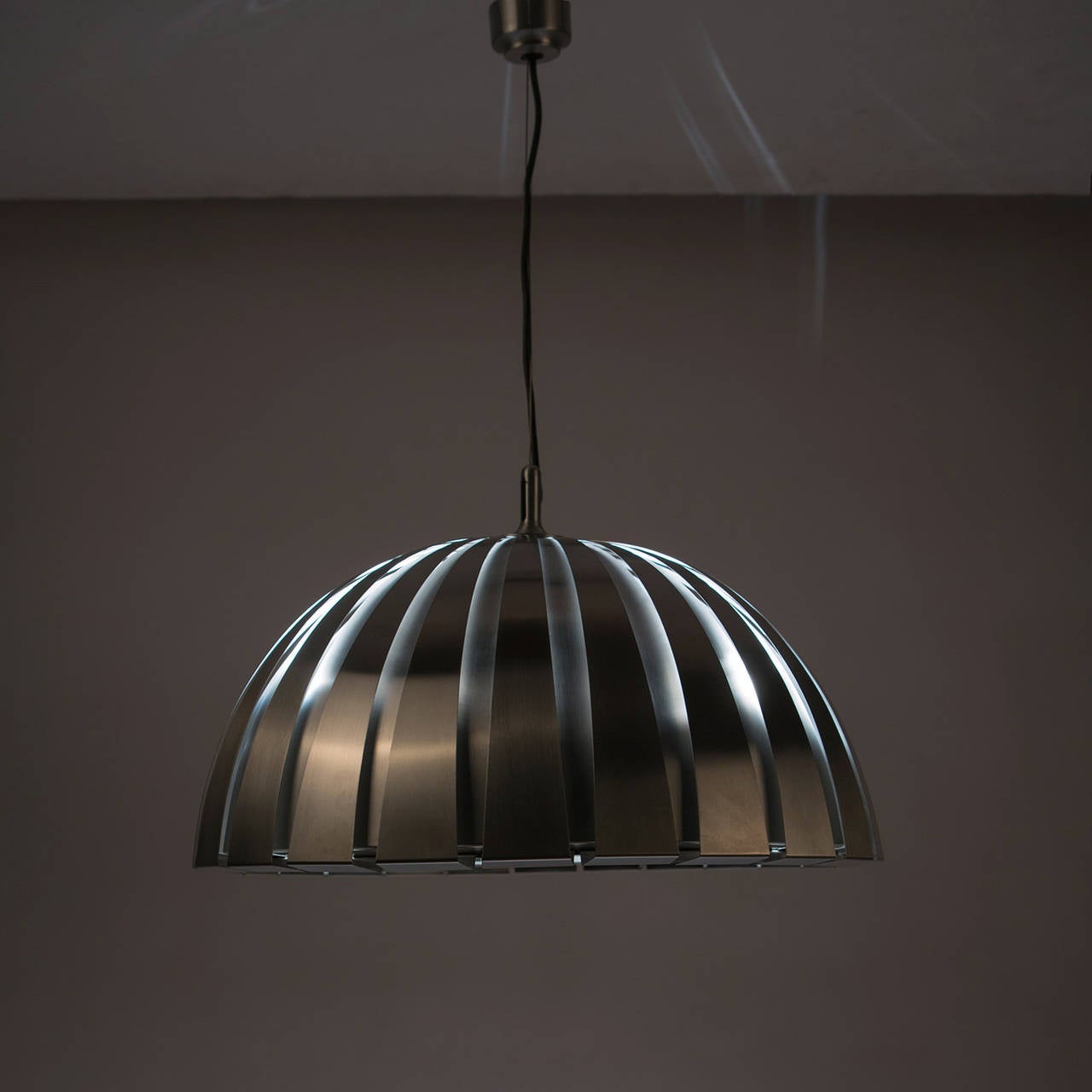 Mid-20th Century Set of Two Steel Ceiling Lamps by Elio Martinelli for Martinelli, Italy, 1960s For Sale