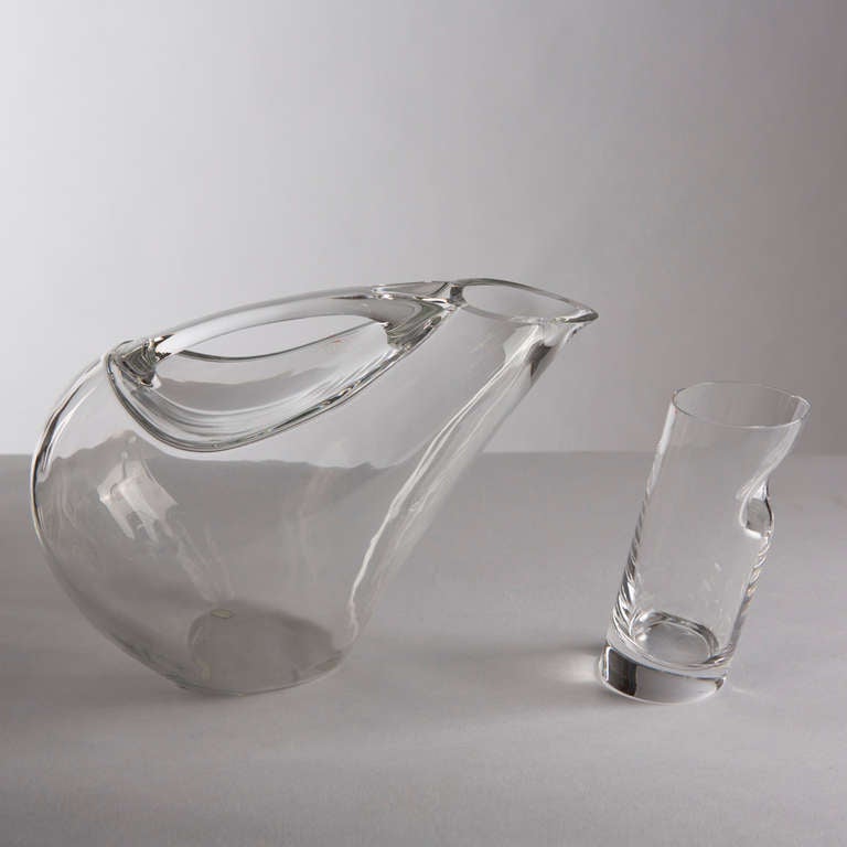 Italian Crystal Pitcher and Glasses by Angelo Mangiarotti for Colle Cristalleria, 1980s For Sale