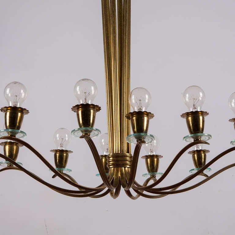 Rare Brass Chandelier Attributed to Pietro Chiesa for Fontana Arte, Italy, 1940s In Good Condition For Sale In Milan, IT