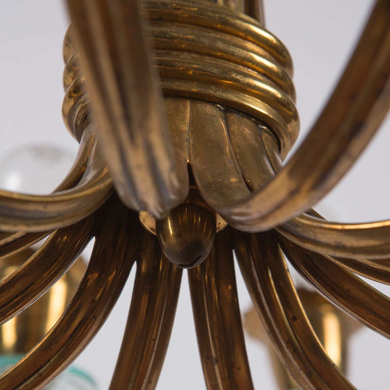 Rare Brass Chandelier Attributed to Pietro Chiesa for Fontana Arte, Italy, 1940s For Sale 3