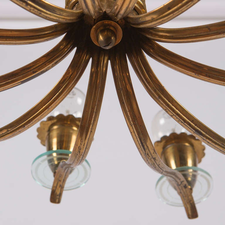 Mid-20th Century Rare Brass Chandelier Attributed to Pietro Chiesa for Fontana Arte, Italy, 1940s For Sale