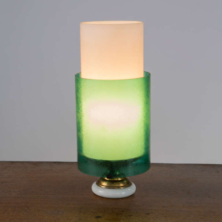 Italian Rare Glass and Marble Table Lamp, Italy, 1950s For Sale