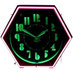 Cleveland Machine Age Hexagonal Art Deco Neon Clock with Fully Restored Works
