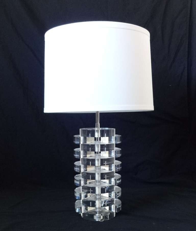 The lampshade is not original -  26  total  height - lucite is 13 height - 7 diameter.