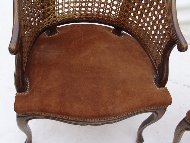 Pair of Fireside Louis XV Style Cane Back French Italian Chairs In Distressed Condition In Wayne, NJ