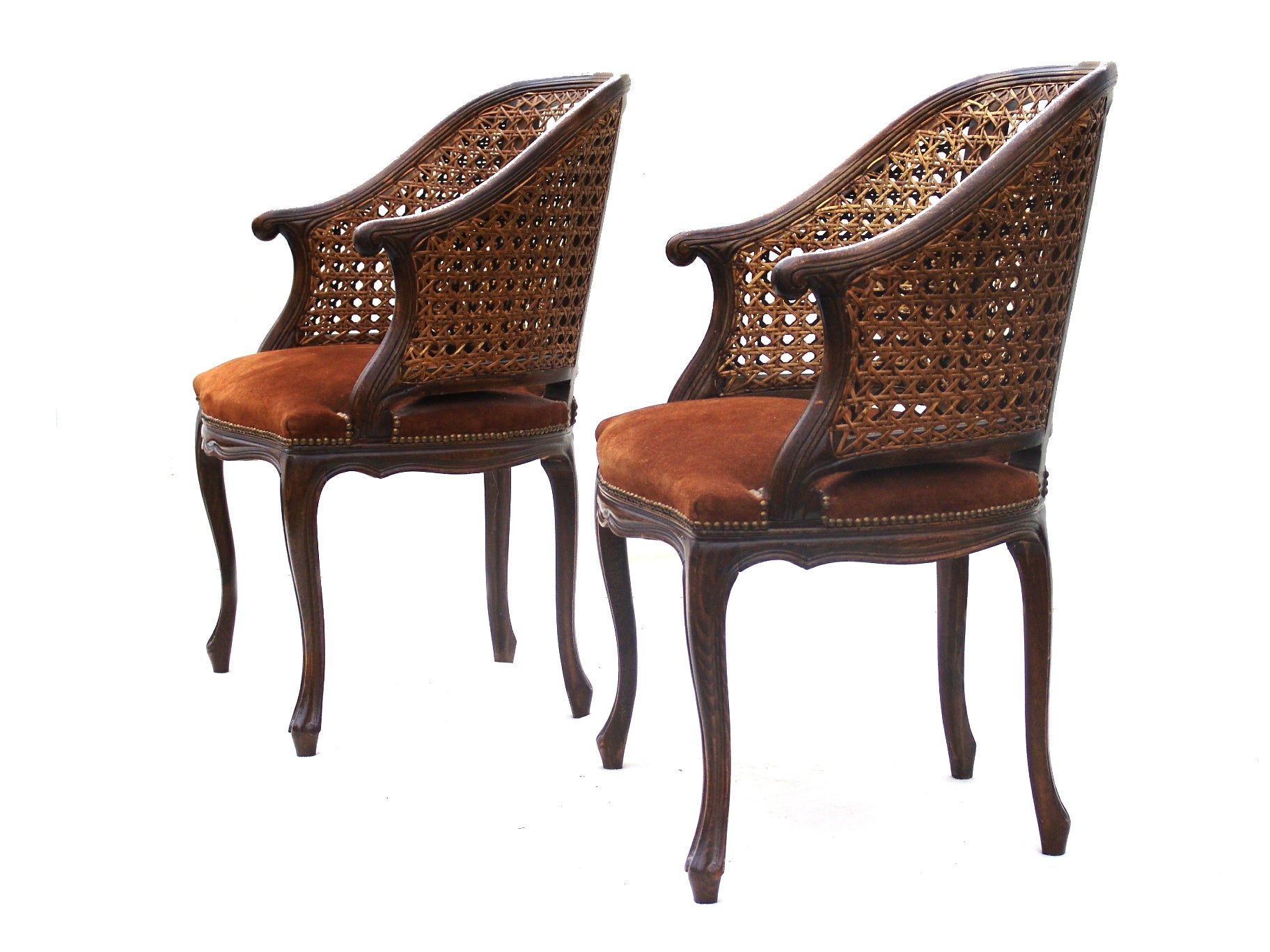 Pair of Fireside Louis XV Style Cane Back French Italian Chairs