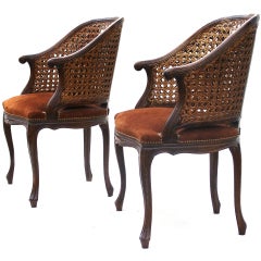 Pair of Fireside Louis XV Style Cane Back French Italian Chairs