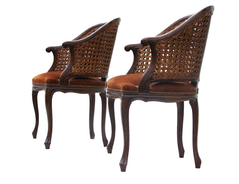 Pair of Fireside Louis XV Style Cane Back French Italian Chairs 2
