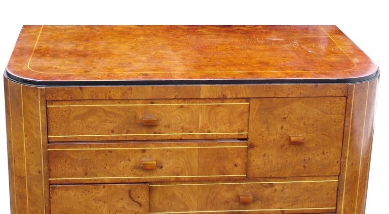 Burl Wood High Chest of Drawers Dresser manner of Donald Deskey In Good Condition In Wayne, NJ