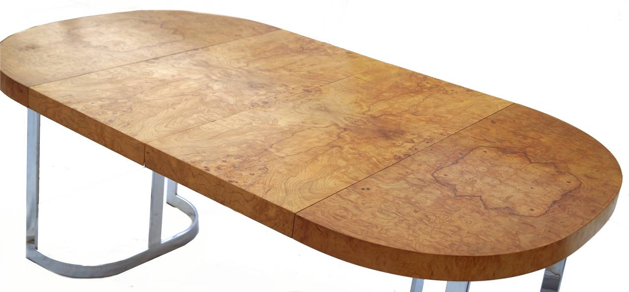 Burl Wood Chrome Dining Table for Small Spaces in the Manner of Milo Baughman 3