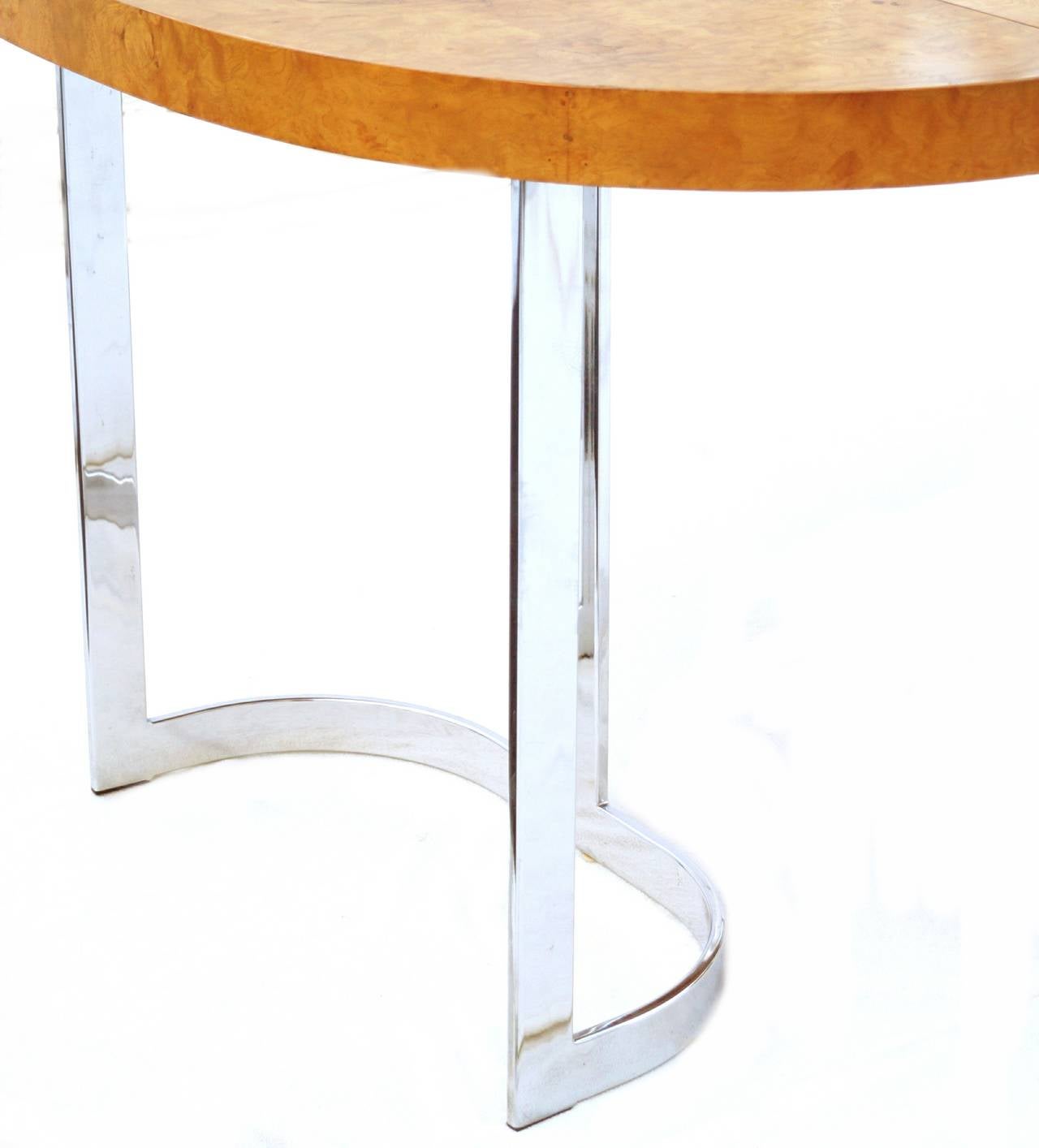 Burl Wood Chrome Dining Table for Small Spaces in the Manner of Milo Baughman 4