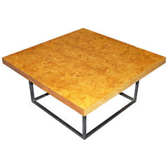 Burl Wood Chrome Coffee Cocktail Table, Attributed to Milo Baughman 1
