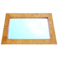 Milo Baughman Style Mid-Century Modern Burl Wood Wall Bathroom Console Mirror