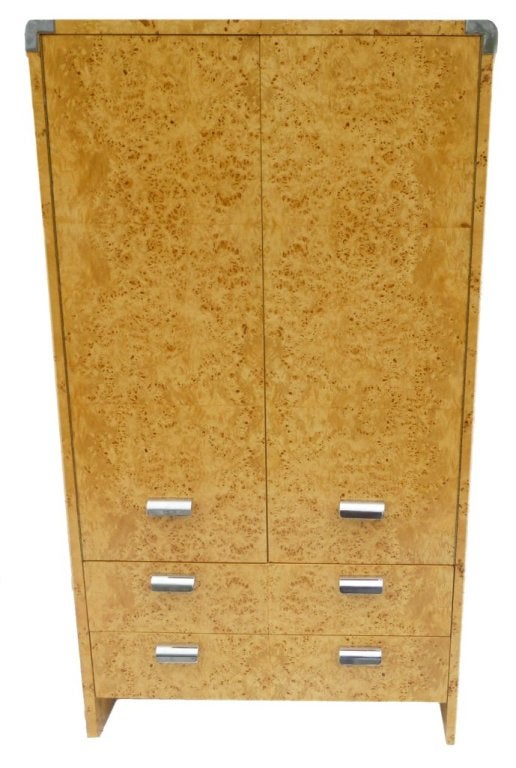 American Mid-Century Burlwood Modern Armoire Dresser Pace Collection