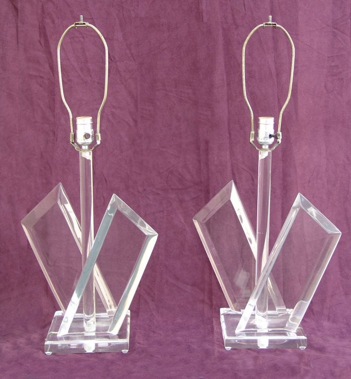 A pair of marked Van Teal acrylic lamps. Total height is 26 1/2