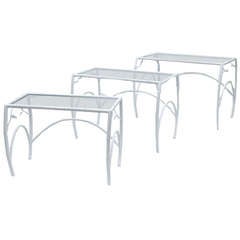 Mid-Century Hollywood Regency Iron Faux Bamboo Nesting Stacking Side/End Tables