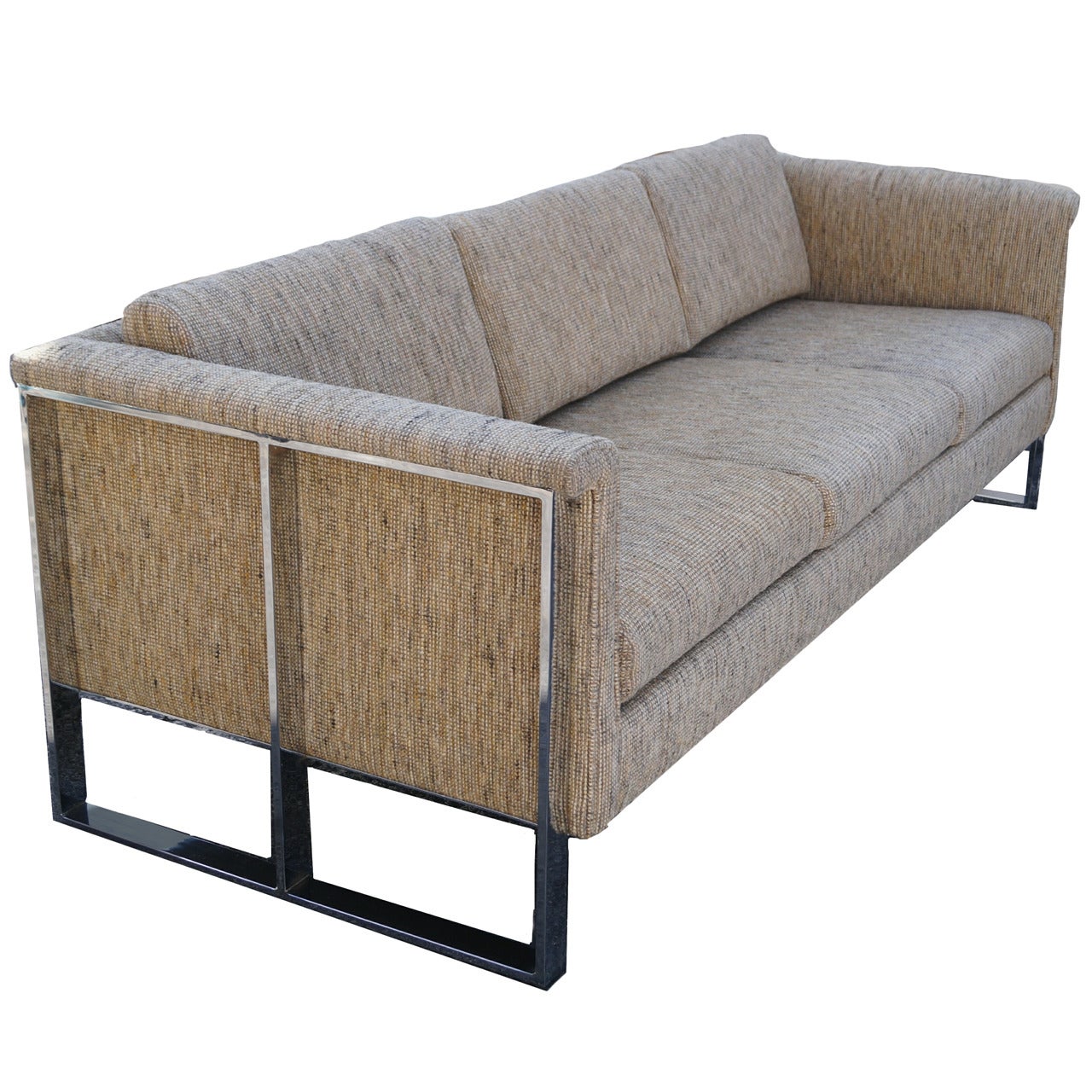 Mid-Century Modern Chrome Sofa in the Manner of Milo Baughman