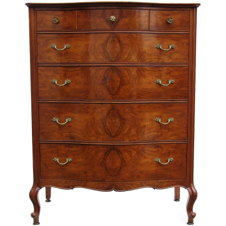 French Burl Wood Burlwood High Chest of Drawers Dresser Highboy at 1stDibs