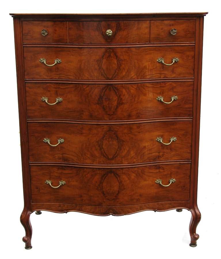 French Burl wood Burlwood High Chest of drawers