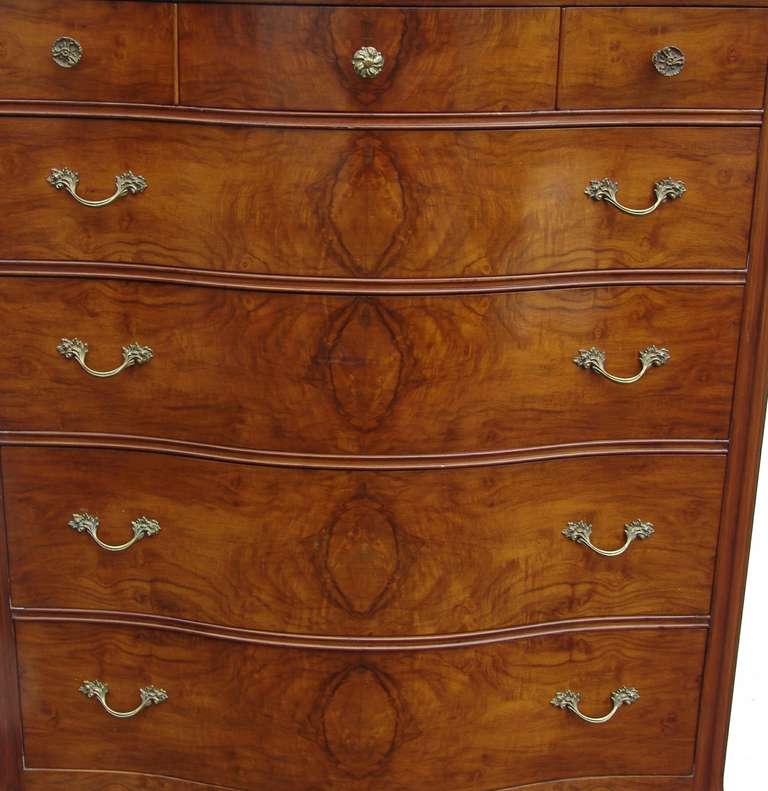 French Burl Wood Burlwood High Chest of Drawers Dresser Highboy 1