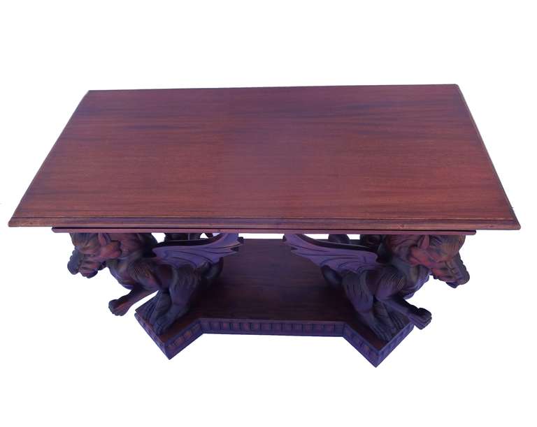 20th Century Victorian Style Folk Art Mythological Hand-Carved Wood Console Table