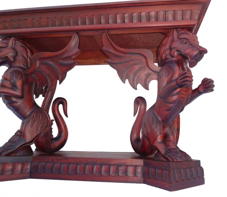 Victorian Style Folk Art Mythological Hand-Carved Wood Console Table In Good Condition In Wayne, NJ