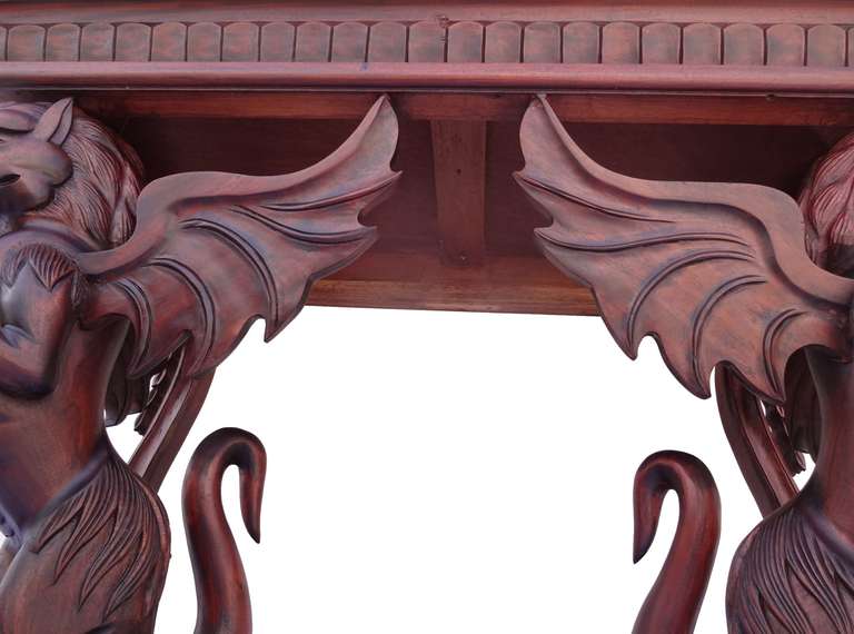 Victorian Style Folk Art Mythological Hand-Carved Wood Console Table 5