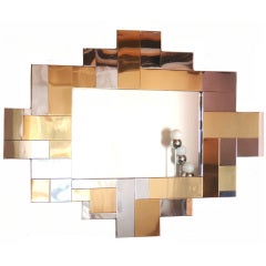 Paul Evans Chrome and Brass Patchwork Cityscape Wall Mirror
