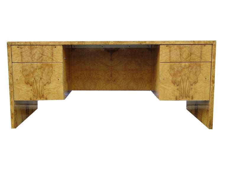 Milo Baughman Modern Burl Wood Executive Suite Desk, 1970 1