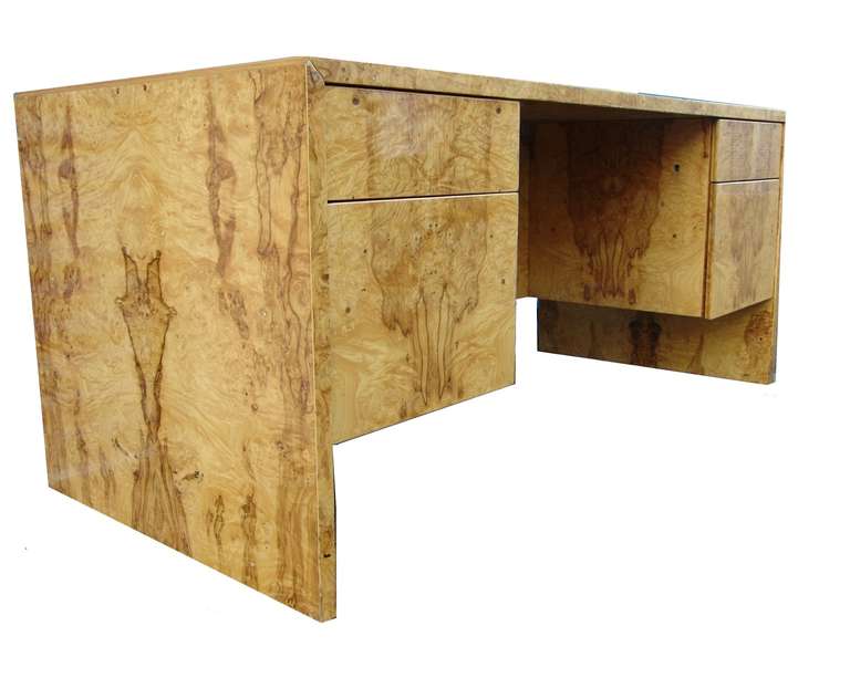 Modern burl wood executive suite desk. Have additional matching pieces. Opening for a chair is 30.50