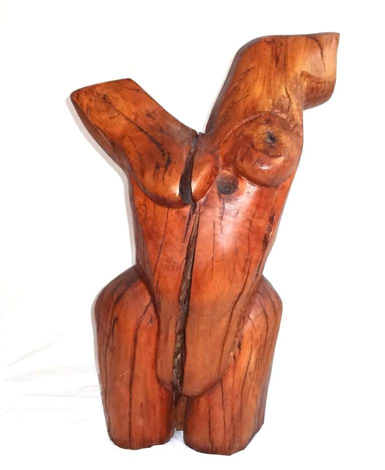 Unknown Cherrywood Female Nude Breast Bust Torso, Carved Sculpture Danish Modern