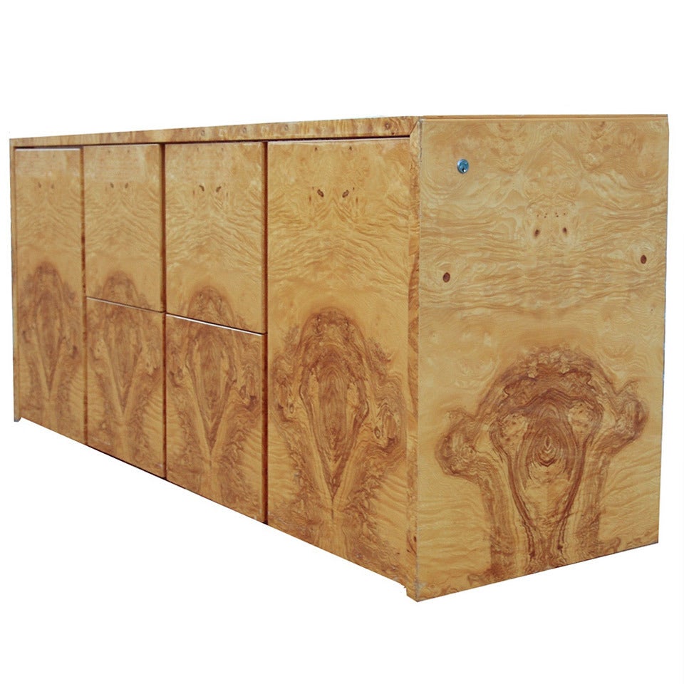 Milo Baughman Modern Burl Wood Credenza Cabinet