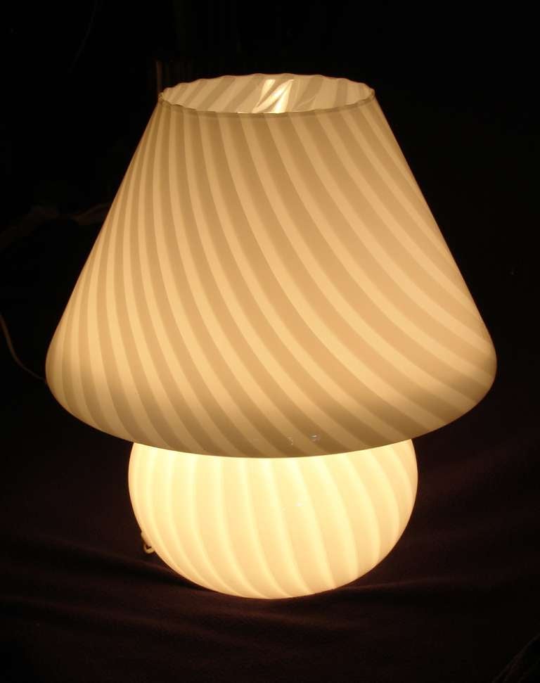 Italian Pair of White Swirl Art Glass Vistosi Murano Table Lamps