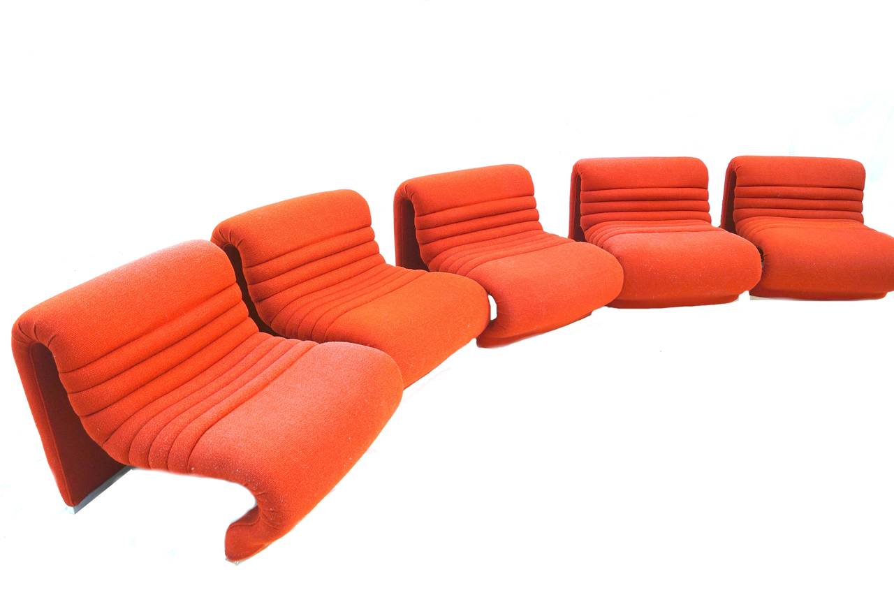 Jan Ekselius Etcetera five-piece modular chairs sofa seating unit. Each piece measures 30