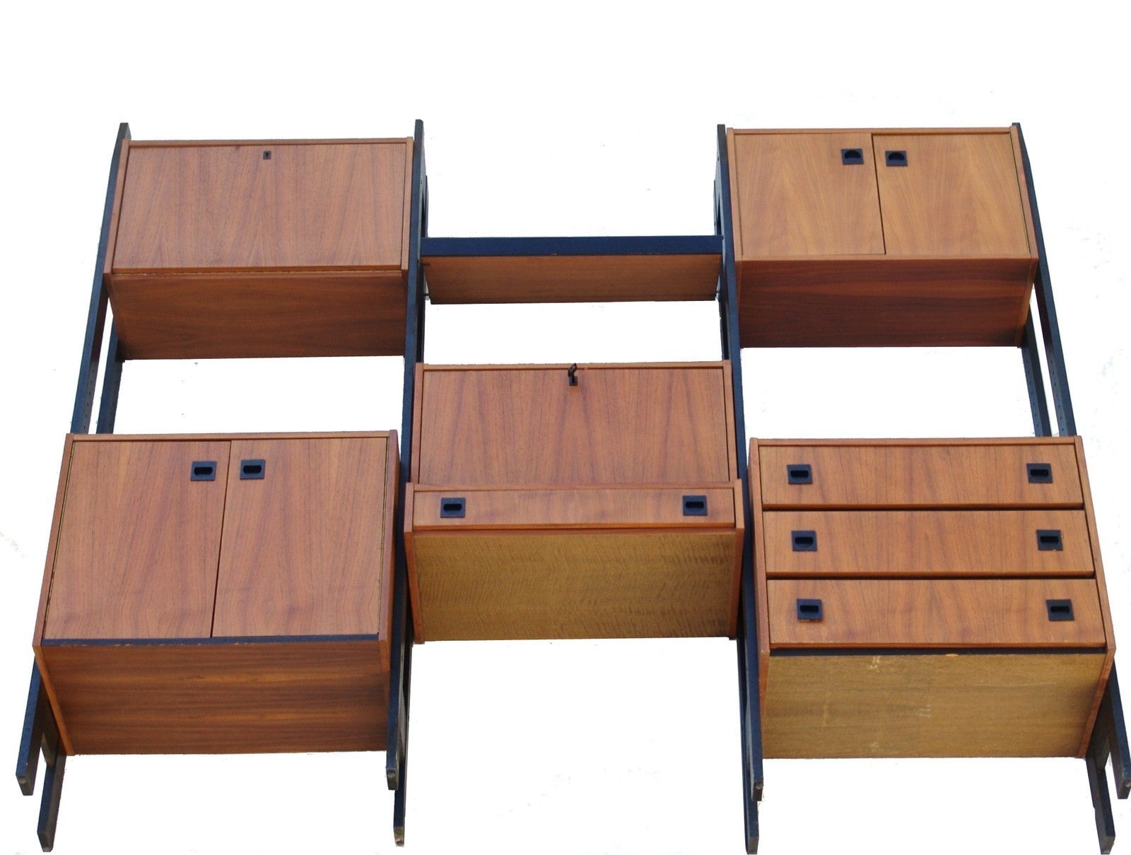 Danish Modern Teak Wall unit room divider shelving unit credenza at
