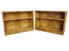 Pair Milo Baughman burlwood Bookcase Credenza / Desk height shelving unit