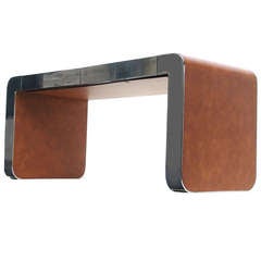 Polished Steel and Leather Gary Gutterman Console Writing Table